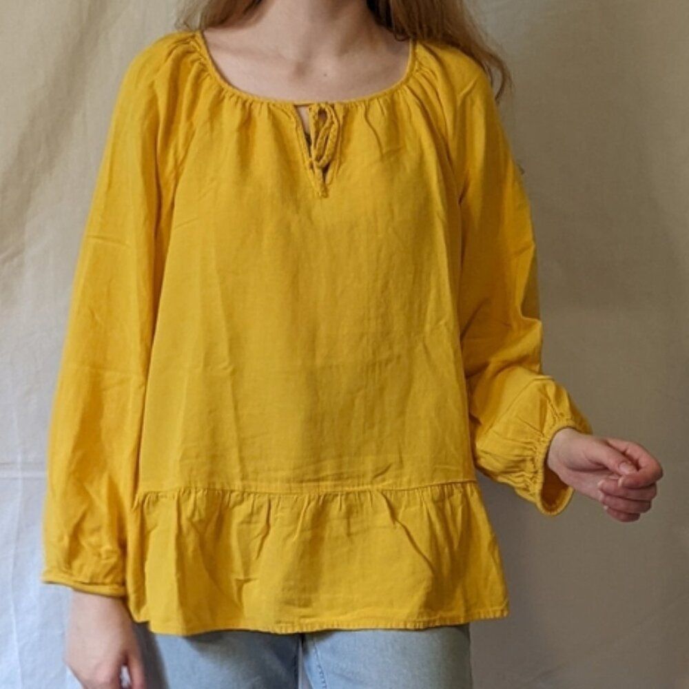 Golden Yellow Peasant Peplum Blouse XL